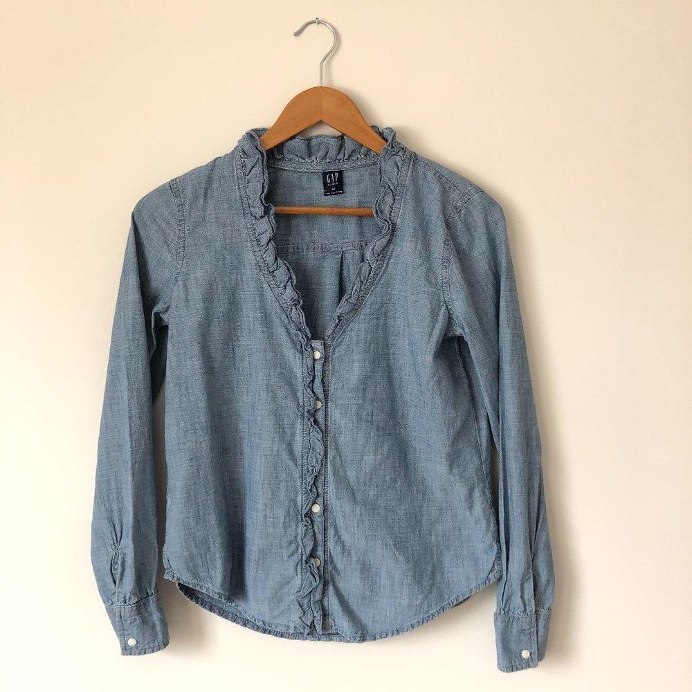 GAP | women's denim ruffled shirt